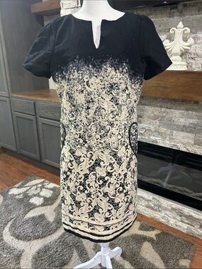 Shamask - Ivory Lace print Women’s Dress vintage medium